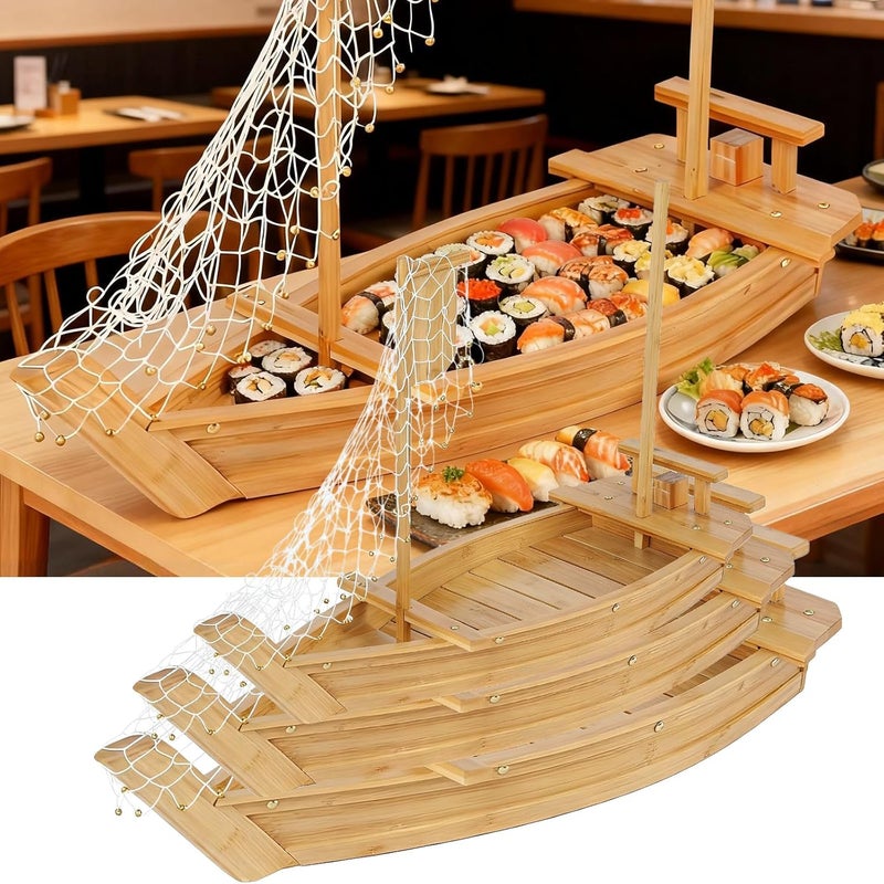 LEQC 31.5 Inch Bamboo Sushi Boat Serving Tray – Extra Large Sushi Platter & Display Board, Japanese Wooden Boat Style for Sushi, Sashimi, Seafood Party, Sushi Serving Plate for Restaurant & Home - Image 2